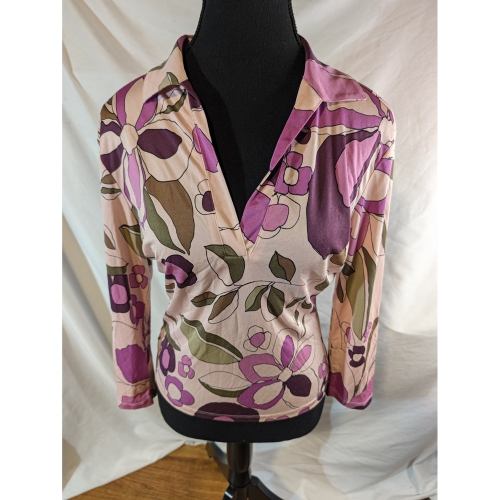 Vtge The Limited Retro Inspired 100% Silk Purple Floral Psychedelic Size M